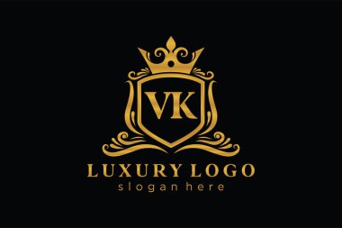 VK Kraliyet Logosu Restoran, Kraliyet, Butik, Cafe, Otel, Heraldic, Mücevher, Moda ve diğer vektör ilüstrasyonları için vektör sanatı şablonu.