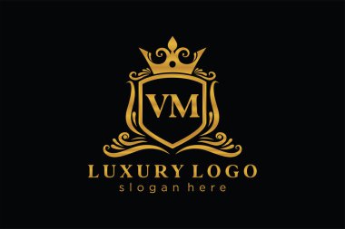 VM Kraliyet Logosu Restoran, Kraliyet, Butik, Cafe, Otel, Heraldic, Mücevher, Moda ve diğer vektör ilüstrasyonları için vektör sanatı şablonu.