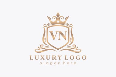 VN Kraliyet Logosu Restoran, Kraliyet, Butik, Cafe, Otel, Heraldic, Mücevher, Moda ve diğer vektör illüstrasyonları için vektör sanatı şablonu.