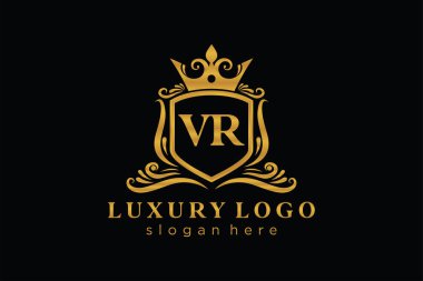 Restaurant, Royalty, Boutique, Cafe, Hotel, Heraldic, Mücevher, Moda ve diğer vektör illüstrasyonları için VR Kraliyet Logosu şablonu.