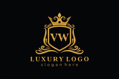 VW Kraliyet Logosu Restoran, Kraliyet, Butik, Cafe, Otel, Heraldic, Mücevher, Moda ve diğer vektör ilüstrasyonları için vektör sanatı şablonu.