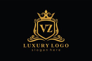 VZ Letter Kraliyet Logosu Restoran, Kraliyet, Butik, Cafe, Otel, Heraldic, Mücevher, Moda ve diğer vektör ilüstrasyonları için vektör sanatı şablonu.