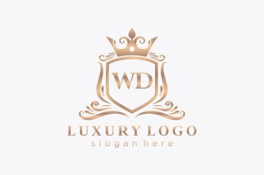 WD Kraliyet Logosu Restoran, Kraliyet, Butik, Cafe, Otel, Heraldic, Mücevher, Moda ve diğer vektör ilüstrasyonları için vektör sanatı şablonu.