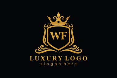 WF Kraliyet Logosu Restoran, Kraliyet, Butik, Cafe, Otel, Heraldic, Mücevher, Moda ve diğer vektör ilüstrasyonları için vektör sanatı şablonu.