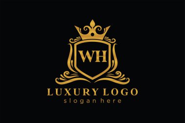 WH Harfi Kraliyet Logosu Restoran, Kraliyet, Butik, Cafe, Otel, Heraldic, Mücevher, Moda ve diğer vektör ilüstrasyonları için vektör sanatı şablonu.