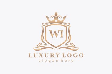 WI Kraliyet Logosu Restoran, Kraliyet, Butik, Cafe, Otel, Heraldic, Mücevher, Moda ve diğer vektör ilüstrasyonları için vektör sanatı şablonu.