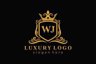 WJ Letter Kraliyet Logosu Restoran, Kraliyet, Butik, Cafe, Otel, Heraldic, Mücevher, Moda ve diğer vektör çizimleri için vektör sanatı şablonu.