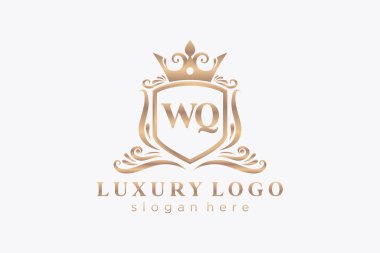 WQ Harfi Kraliyet Logosu Restoran, Kraliyet, Butik, Cafe, Otel, Heraldic, Mücevher, Moda ve diğer vektör ilüstrasyonları için vektör sanatı şablonu.