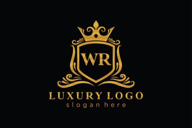 WR Letter Kraliyet Logosu Restoran, Kraliyet, Butik, Cafe, Otel, Heraldic, Mücevher, Moda ve diğer vektör ilüstrasyonları için vektör sanatı şablonu.