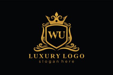 WU Letter Kraliyet Logosu Restoran, Kraliyet, Butik, Cafe, Otel, Heraldic, Mücevher, Moda ve diğer vektör ilüstrasyonları için vektör sanatı şablonu.
