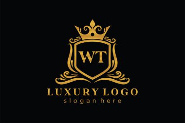 WT Kraliyet Logosu Restoran, Kraliyet, Butik, Cafe, Otel, Heraldic, Mücevher, Moda ve diğer vektör ilüstrasyonları için vektör sanatı şablonu.
