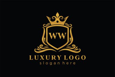 WW Letter Kraliyet Logosu Restoran, Kraliyet, Butik, Cafe, Otel, Heraldic, Mücevher, Moda ve diğer vektör ilüstrasyonları için vektör sanatı şablonu.