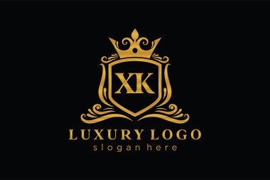 Restoran, Krallık, Butik, Cafe, Otel, Heraldic, Mücevher, Moda ve diğer vektör illüstrasyonları için XK Kraliyet Logosu vektör sanatı şablonu.