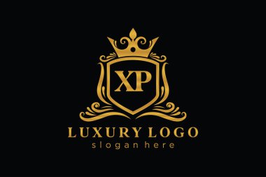 Restoran, Kraliyet, Butik, Cafe, Otel, Heraldic, Mücevher, Moda ve diğer vektör illüstrasyonları için XP Kraliyet Logosu tasarımı.
