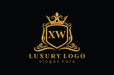 Restoran, Kraliyet, Butik, Cafe, Otel, Heraldic, Mücevher, Moda ve diğer vektör illüstrasyonları için XW Kraliyet Logosu vektör sanatı şablonu.