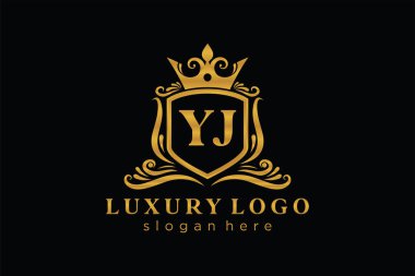 YJ Letter Kraliyet Logosu Restoran, Kraliyet, Butik, Cafe, Otel, Heraldic, Mücevher, Moda ve diğer vektör çizimleri için vektör sanatı şablonu.