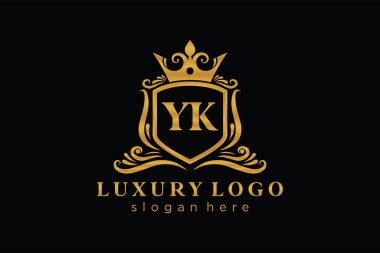 YK Letter Kraliyet Logosu Restoran, Kraliyet, Butik, Cafe, Otel, Heraldic, Mücevher, Moda ve diğer vektör ilüstrasyonları için vektör sanatı şablonu.