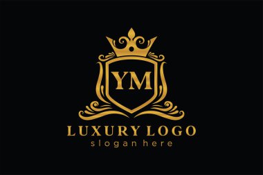 YM Kraliyet Logosu Restoran, Kraliyet, Butik, Cafe, Otel, Heraldic, Mücevher, Moda ve diğer vektör ilüstrasyonları için vektör sanatı şablonu.