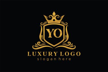 YO Kraliyet Logosu Restoran, Kraliyet, Butik, Cafe, Otel, Heraldic, Mücevher, Moda ve diğer vektör ilüstrasyonları için vektör sanatı şablonu.