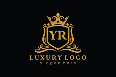 YR Letter Kraliyet Lüks Logosu Restoran, Kraliyet, Butik, Cafe, Otel, Heraldic, Mücevher, Moda ve diğer vektör ilüstrasyonları için vektör sanatı şablonu.