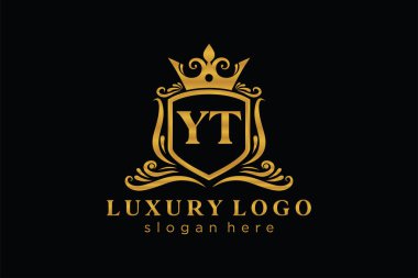YT Kraliyet Logosu Restoran, Kraliyet, Butik, Cafe, Otel, Heraldic, Mücevher, Moda ve diğer vektör illüstrasyonları için vektör sanatı şablonu.