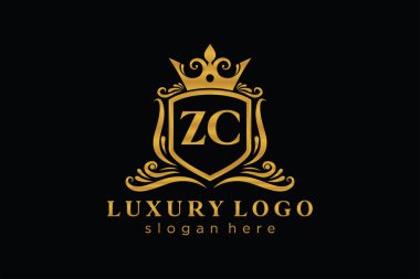 ZC Letter Kraliyet Logosu Restoran, Kraliyet, Butik, Cafe, Otel, Heraldic, Mücevher, Moda ve diğer vektör çizimleri için vektör sanatı şablonu.
