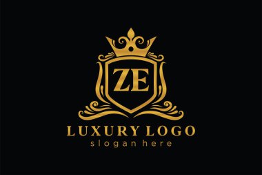 ZE Letter Kraliyet Lüks Logosu Restoran, Kraliyet, Butik, Cafe, Otel, Heraldic, Mücevher, Moda ve diğer vektör ilüstrasyonları için vektör sanatı şablonu.