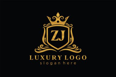 ZJ Letter Kraliyet Logosu Restoran, Kraliyet, Butik, Cafe, Otel, Heraldic, Mücevher, Moda ve diğer vektör ilüstrasyonları için vektör sanatı şablonu.