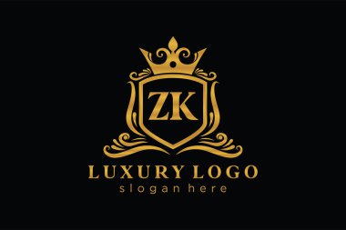 ZK Letter Kraliyet Logosu Restoran, Kraliyet, Butik, Cafe, Otel, Heraldic, Mücevher, Moda ve diğer vektör ilüstrasyonları için vektör sanatı şablonu.