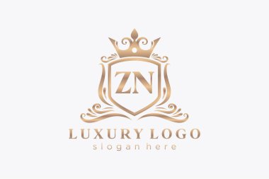 ZN Kraliyet Logosu Restoran, Kraliyet, Butik, Cafe, Otel, Heraldic, Mücevher, Moda ve diğer vektör ilüstrasyonları için vektör sanatı şablonu.