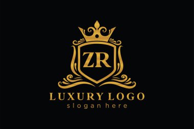 ZR Letter Kraliyet Lüks Logosu Restoran, Kraliyet, Butik, Cafe, Otel, Heraldic, Mücevher, Moda ve diğer vektör ilüstrasyonları için vektör sanatı şablonu.