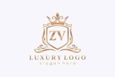 ZV Letter Kraliyet Lüks Logosu Restoran, Kraliyet, Butik, Cafe, Otel, Heraldic, Mücevher, Moda ve diğer vektör ilüstrasyonları için vektör sanatı şablonu.