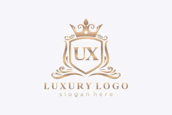 Ux字母Royal Luxury标志模板 用于餐馆 皇家酒店 精品店 咖啡店 希尔迪奇酒店 时装和其他矢量插图的矢量艺术 — 图库矢量图片