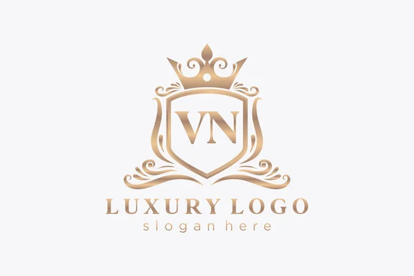Vn字母Royal Luxury标志模板 用于餐馆 皇家酒店 精品店 咖啡店 Heraldic 时装和其他矢量插图的矢量艺术 — 图库矢量图片