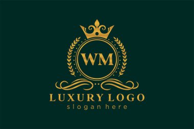 WM Kraliyet Logosu Restoran, Kraliyet, Butik, Cafe, Otel, Heraldic, Mücevher, Moda ve diğer vektör ilüstrasyonları için vektör sanatı şablonu.