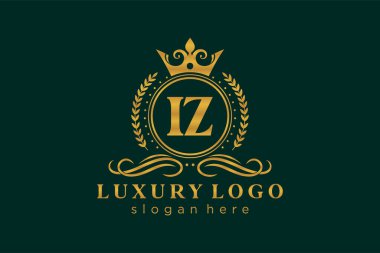 Restoran, Kraliyet Logosu, Restoran, Kraliyet, Butik, Cafe, Otel, Heraldic, Mücevher, Moda ve diğer vektör illüstrasyonları için IZ Kraliyet Logosu şablonu.