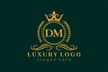 DM Kraliyet Logosu Restoran, Kraliyet, Butik, Cafe, Otel, Heraldic, Mücevher, Moda ve diğer vektör ilüstrasyonları için vektör sanatı şablonu.