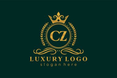 CZ Kraliyet Logosu Restoran, Kraliyet, Butik, Cafe, Otel, Heraldic, Mücevher, Moda ve diğer vektör ilüstrasyonları için vektör sanatı şablonu.