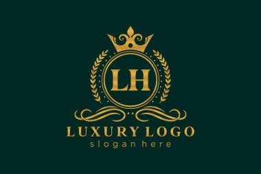 LH Letter Kraliyet Lüks Logosu Restoran, Kraliyet, Butik, Cafe, Otel, Heraldic, Mücevher, Moda ve diğer vektör ilüstrasyonları için vektör sanatı şablonu.