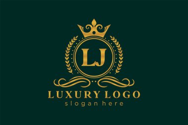 LJ Letter Kraliyet Logosu Restoran, Kraliyet, Butik, Cafe, Otel, Heraldic, Mücevher, Moda ve diğer vektör çizimleri için vektör sanatı şablonu.