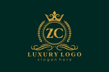 ZC Letter Kraliyet Logosu Restoran, Kraliyet, Butik, Cafe, Otel, Heraldic, Mücevher, Moda ve diğer vektör çizimleri için vektör sanatı şablonu.