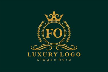 Fo Letter Kraliyet Lüks Logosu Restoran, Kraliyet, Butik, Cafe, Otel, Heraldic, Mücevher, Moda ve diğer vektör çizimleri için vektör sanatı şablonu.