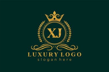 XJ Letter Kraliyet Logosu Restoran, Kraliyet, Butik, Cafe, Otel, Heraldic, Mücevher, Moda ve diğer vektör illüstrasyonları için vektör sanatı şablonu.