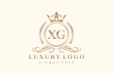 Restoran, Kraliyet, Butik, Cafe, Otel, Heraldic, Mücevher, Moda ve diğer vektör illüstrasyonları için XG Kraliyet Logosu vektör sanatı şablonu.