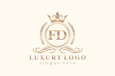 Restaurant, Royalty, Boutique, Cafe, Hotel, Heraldic, Mücevher, Moda ve diğer vektör illüstrasyonları için FD Kraliyet Logosu tasarımı.