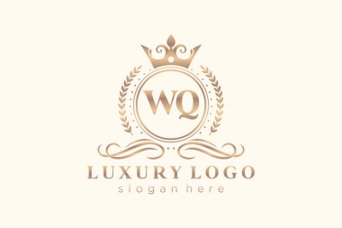 WQ Harfi Kraliyet Logosu Restoran, Kraliyet, Butik, Cafe, Otel, Heraldic, Mücevher, Moda ve diğer vektör ilüstrasyonları için vektör sanatı şablonu.