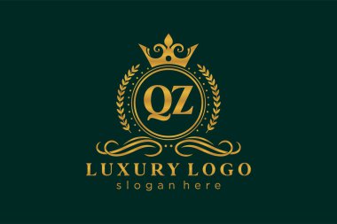 QZ Harfi Kraliyet Logosu Restoran, Kraliyet, Butik, Cafe, Otel, Heraldic, Mücevher, Moda ve diğer vektör ilüstrasyonları için vektör sanatı şablonu.