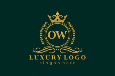 OW Kraliyet Logosu Restoran, Kraliyet, Butik, Cafe, Otel, Heraldic, Mücevher, Moda ve diğer vektör illüstrasyonları için vektör sanatı şablonu.