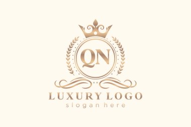 QN Kraliyet Logosu Restoran, Kraliyet, Butik, Cafe, Otel, Heraldic, Mücevher, Moda ve diğer vektör ilüstrasyonları için vektör sanatı şablonu.