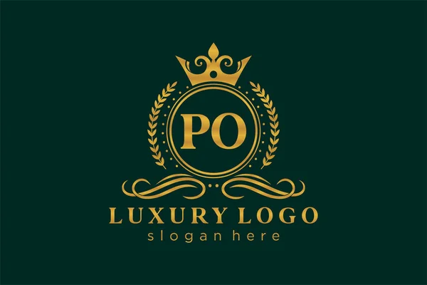 Po字母Royal Luxury标志模板 用于餐馆 皇家酒店 精品店 咖啡店 Heraldic 时装和其他矢量插图的矢量艺术 — 图库矢量图片